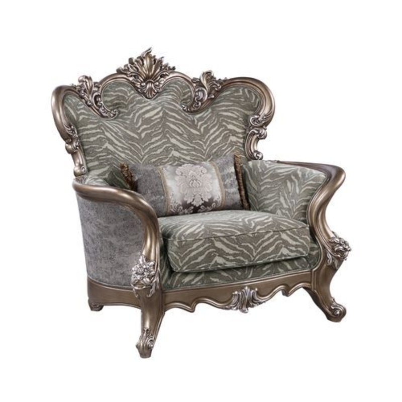 Elozzol – Chair With Pillow – Fabric & Antique Bronze Finish – Wood