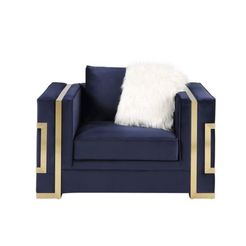 Virrux – Chair – Blue Velvet & Gold Finish