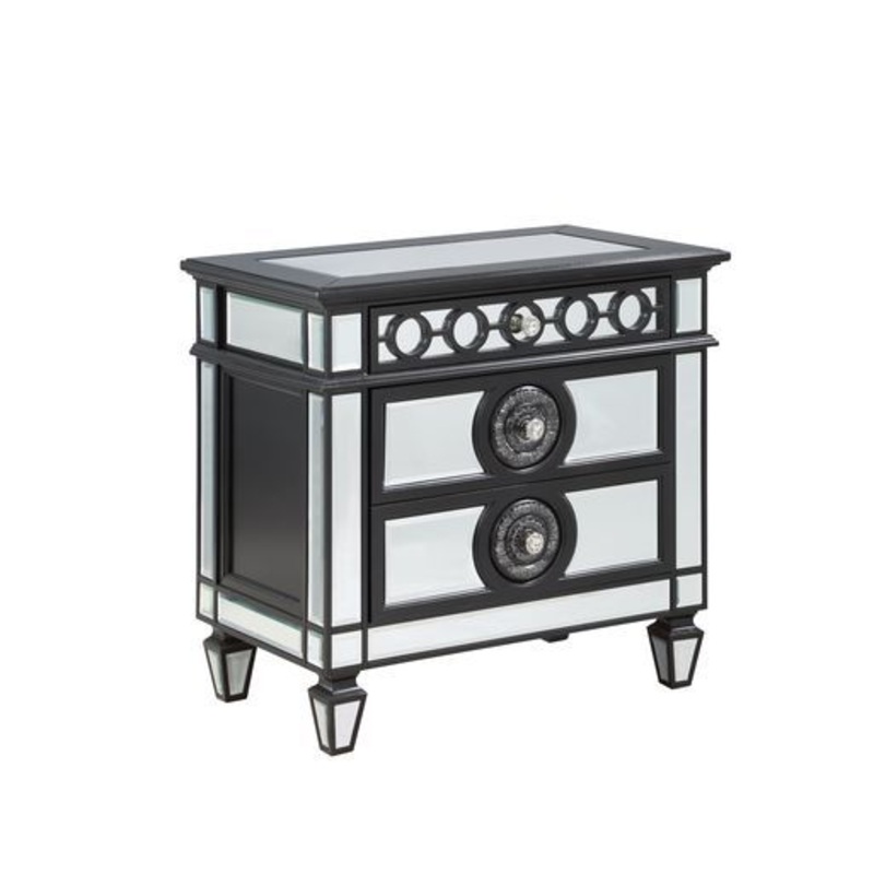 Varian II – Nightstand – Black Velvet & Black & Sliver Finish