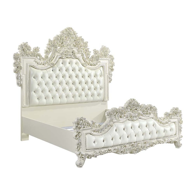 Adara – Eastern King Bed – White PU & Antique White Finish