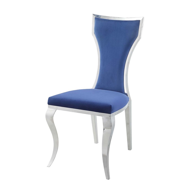 Azriel – Side Chair (Set of 2) – Blue Velvet & Mirroed Silver Finish