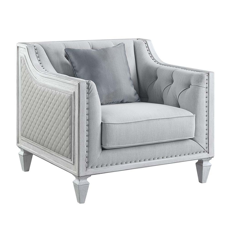Katia – Chair – Light Gray Linen & Weathered White Finish
