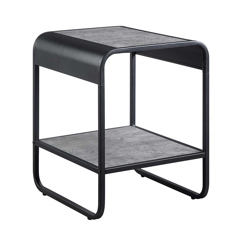 Raziela – End Table – Concrete Gray & Black Finish – 21″