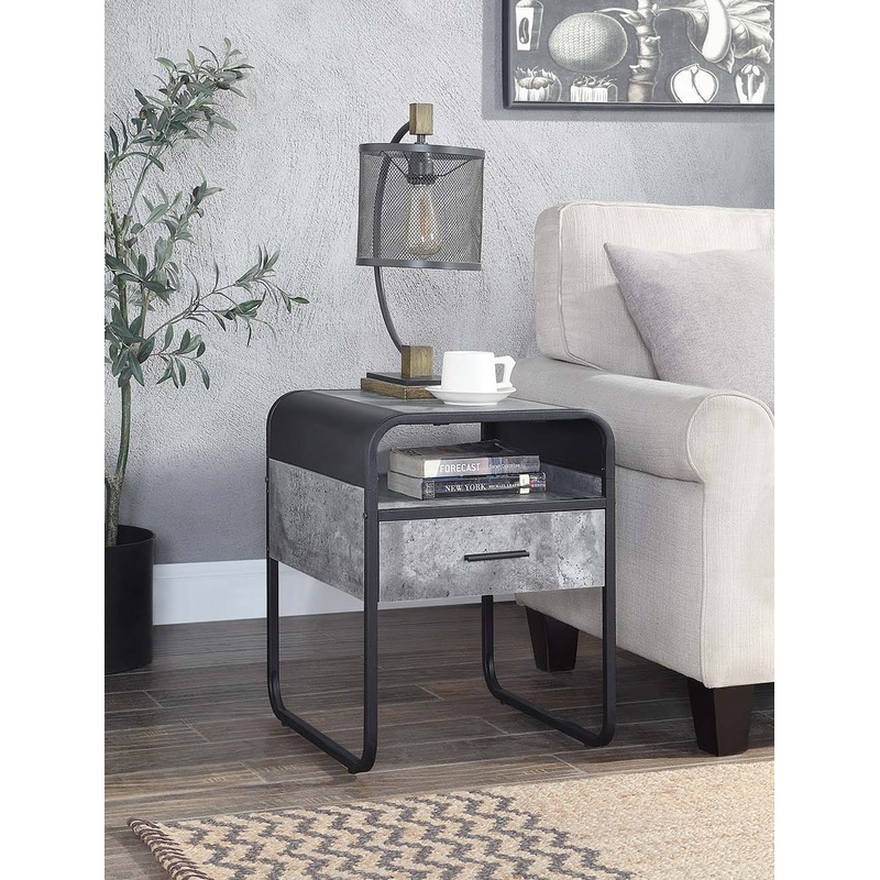 Raziela – End Table – Concrete Gray & Black Finish – 22″
