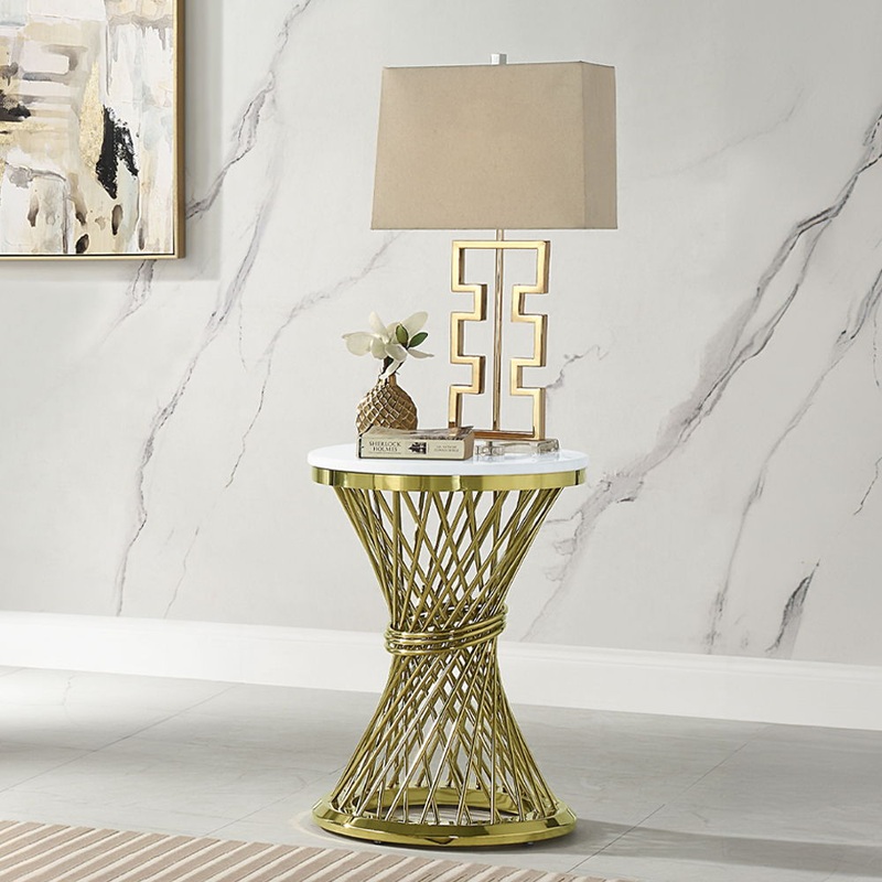 Fallon – End Table With Engineered Stone Top – Gold