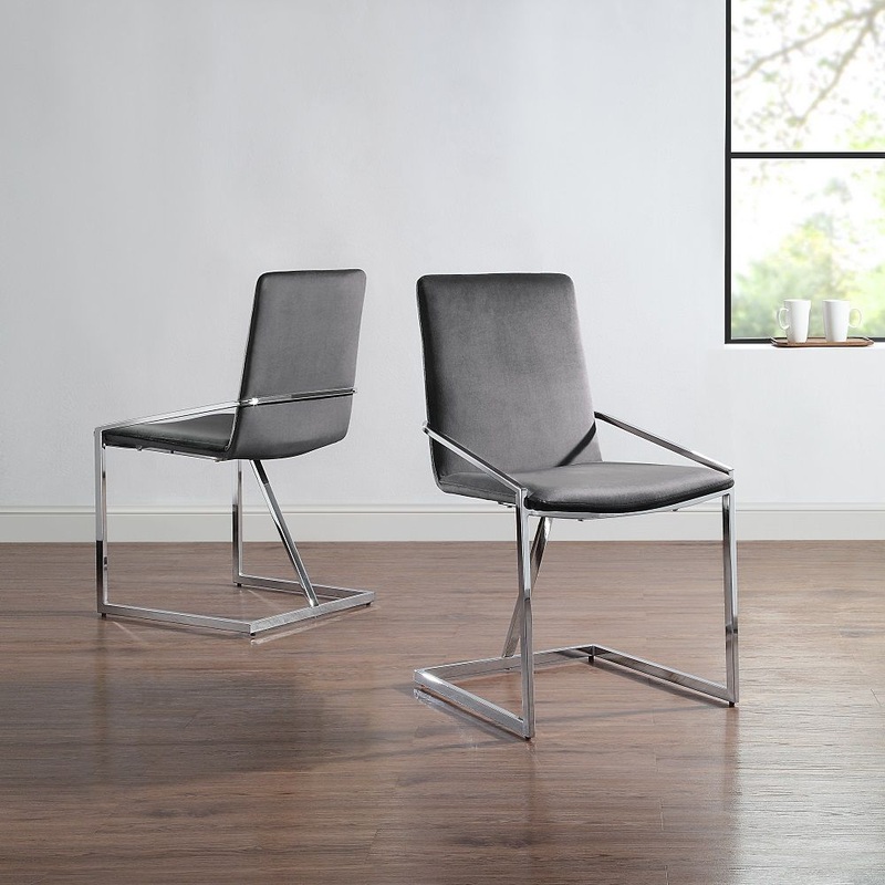Zlatan – Side Chair (Set of 2) – Gray Velvet & Chrome