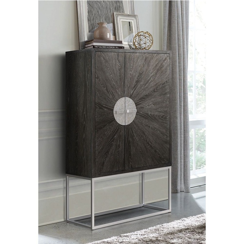 Andra – Bar Cabinet – Hand Brushed Gray Oak & Chrome