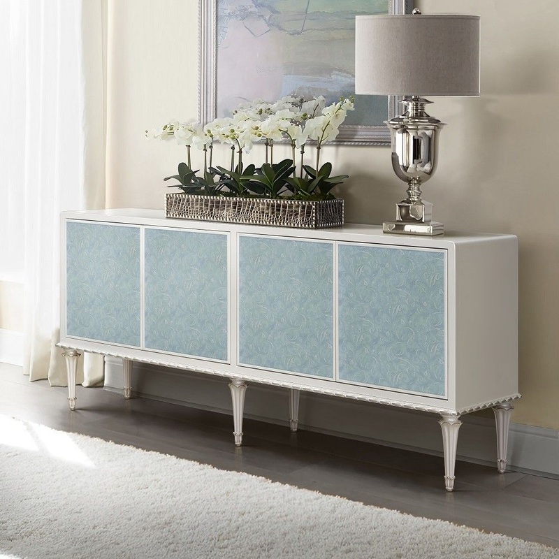 Ansaldo – Console Cabinet – Pearl White & Silver Shimmer