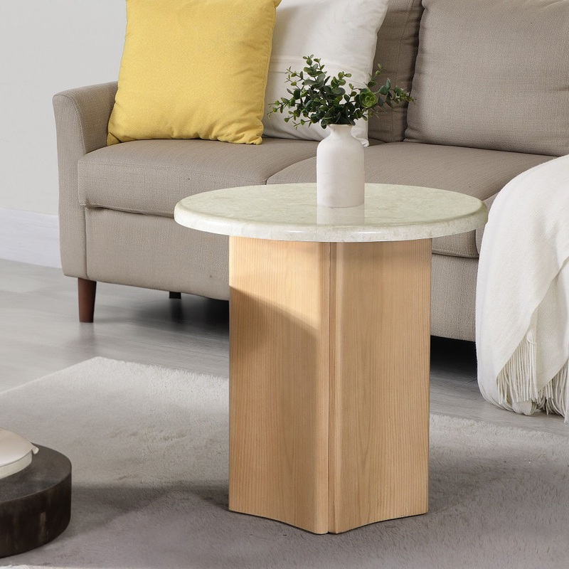 Qwin – End Table With Marble Top – Oak
