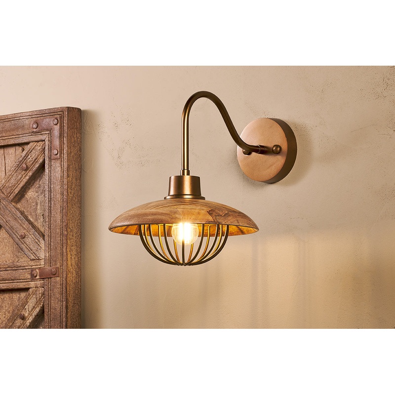 Chakai Mango Wood Wall Lamp – Natural & Antique Brass Natural & Antique Brass