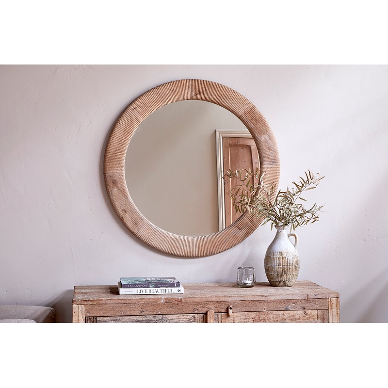 Vivan Grooved Wood Mirror – Natural Natural
