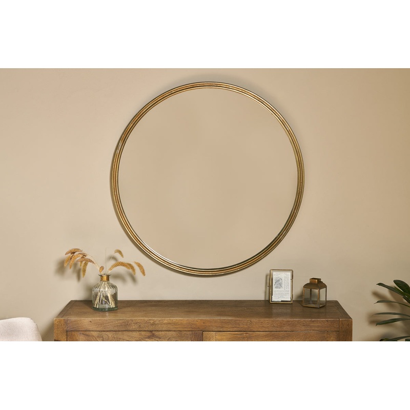 Almora Round Mirror – Large Antique Brass