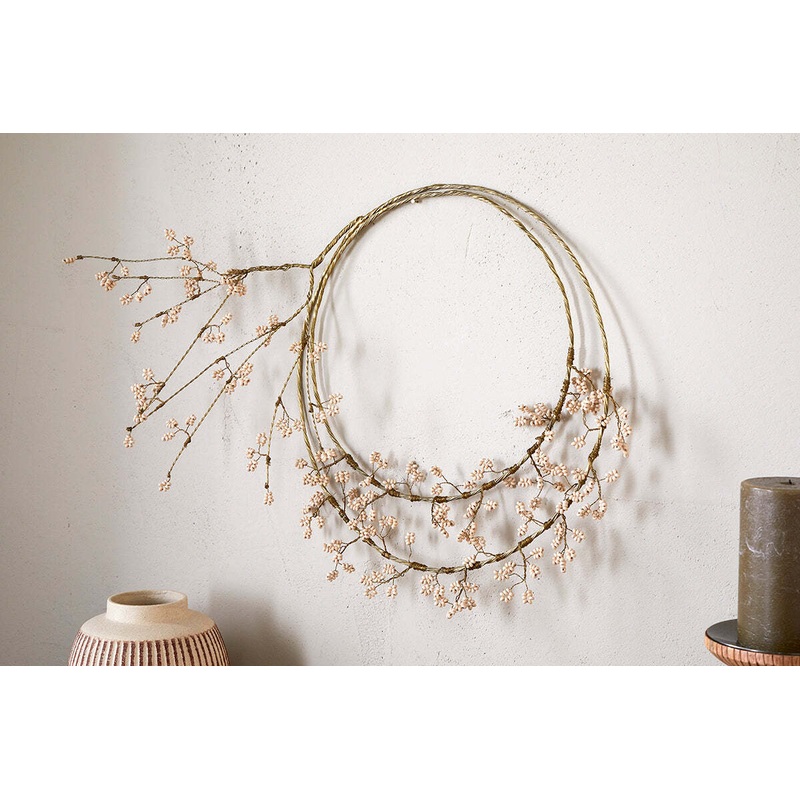 Tanu Layered Mango Wood Beaded Wreath – Brass & Natural Brass & Natural