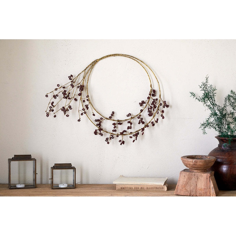 Tanu Layered Mango Wood Beaded Wreath – Brass & Ruby Brass & Ruby