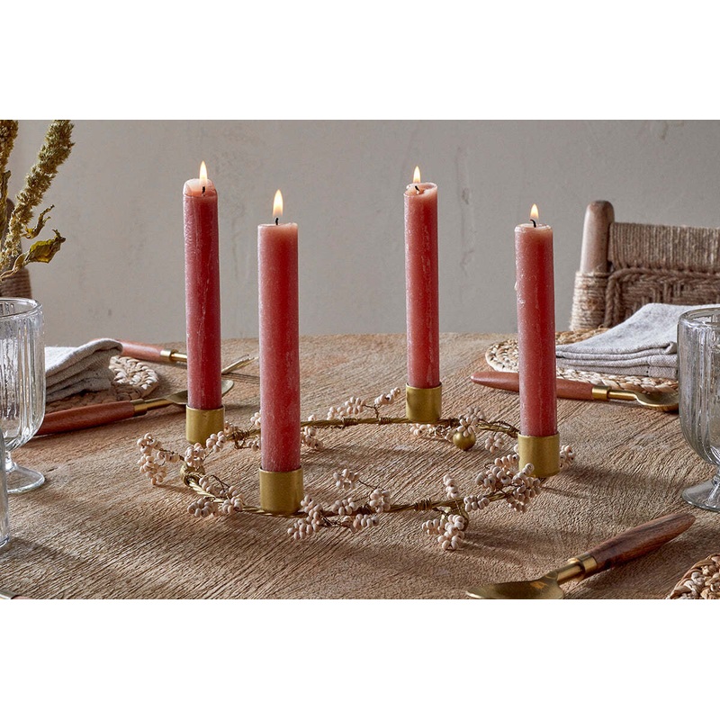 Tanu Mango Wood Beaded Candle Holder – Brass & Natural Brass & Natural