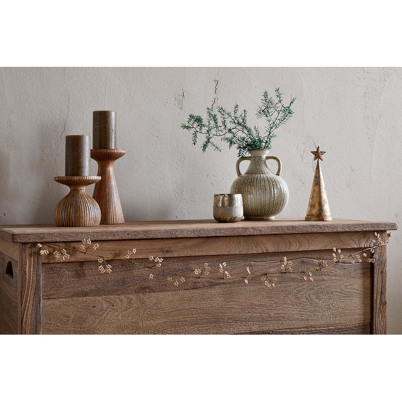 Tanu Mango Wood Beaded Garland – Brass & Natural Brass & Natural