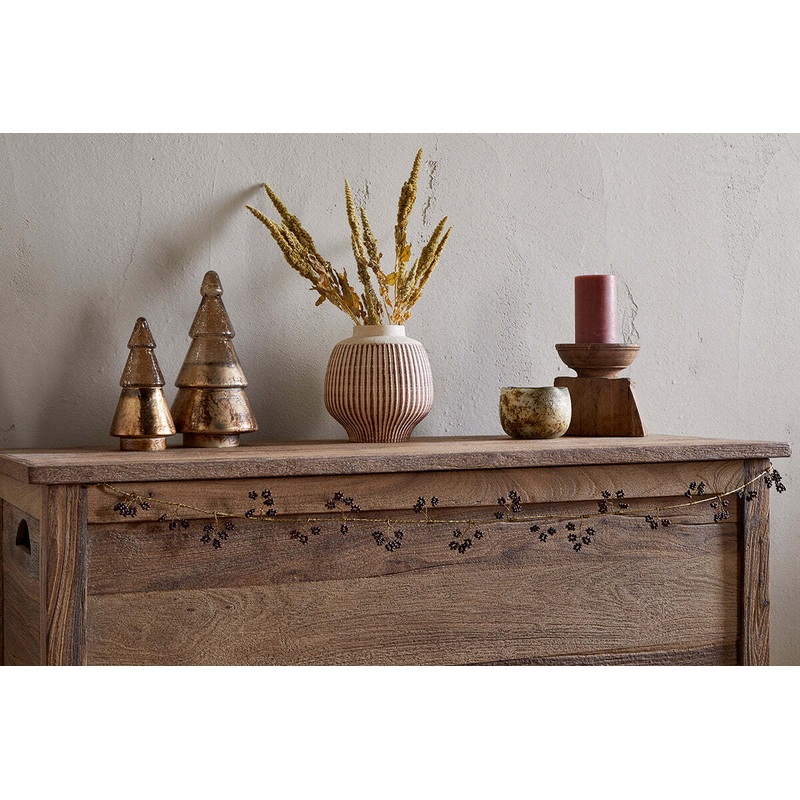 Tanu Mango Wood Beaded Garland – Brass & Ruby Brass & Ruby