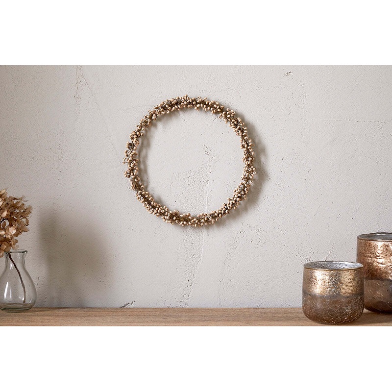 Tanu Mango Wood Beaded Wreath – Brass & Natural Brass & Natural