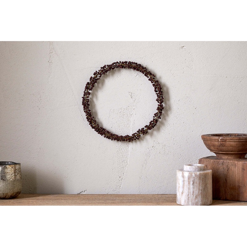 Tanu Mango Wood Beaded Wreath – Brass & Ruby Brass & Ruby