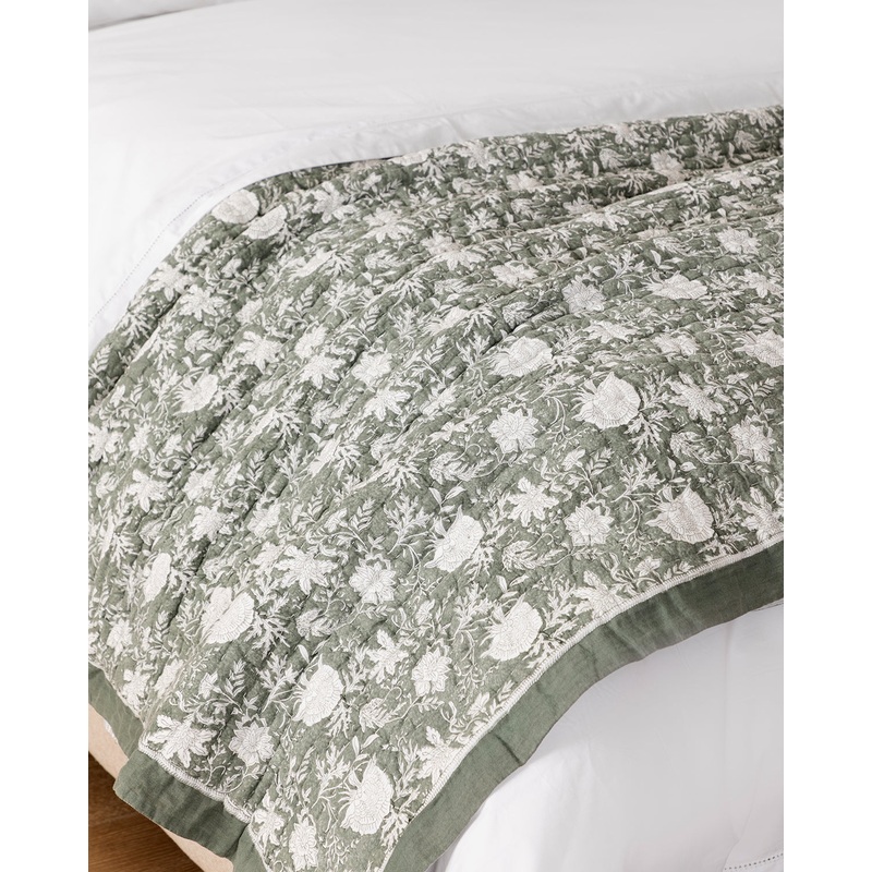 Audrey Sage Block Print Quilt