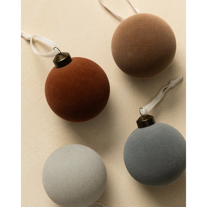 3″ Assorted Flocked Baubles (Set of 4)