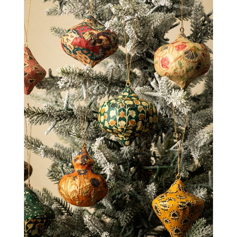 Paper Mache Block Printed Ornament (Set of 8)
