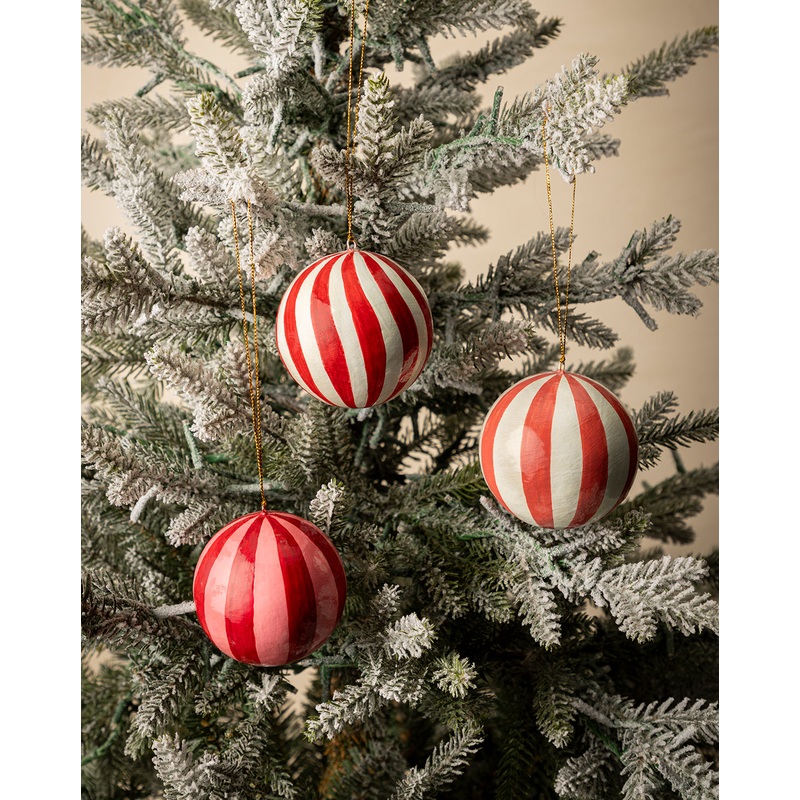 3″ Hand-Painted Paper Mache Baubles with Tassel (Set of 3)