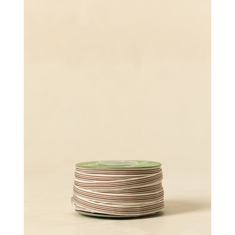 3/8″ Oatmeal & Brown Woven Grosgrain Stripe Ribbon