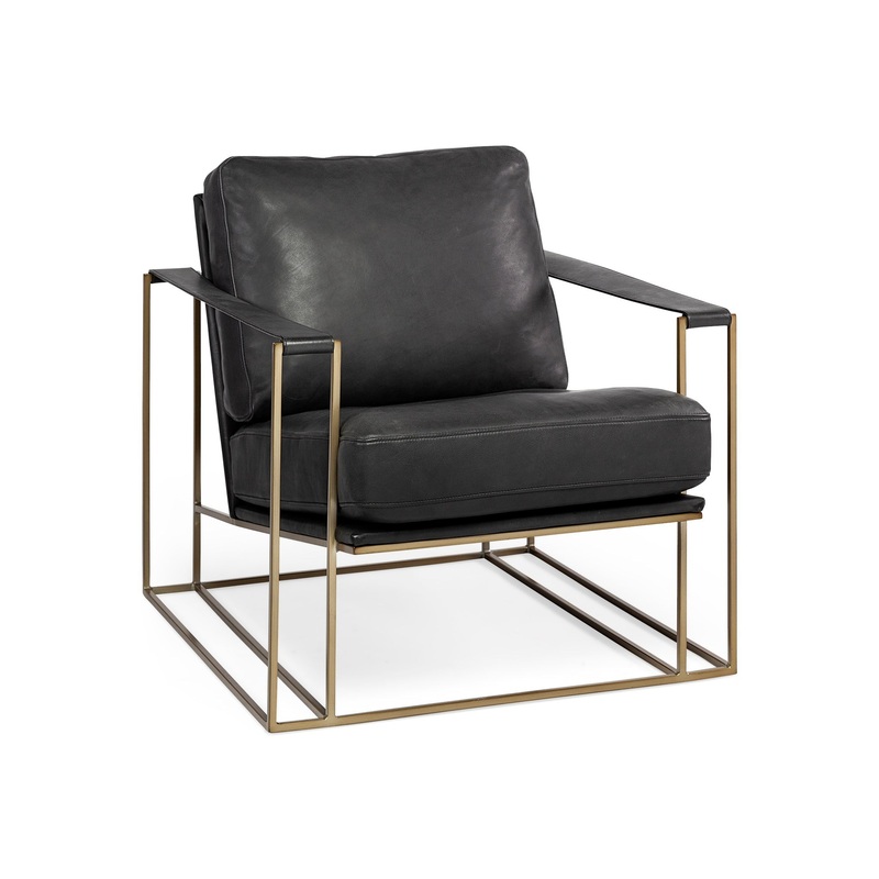 Holmes Black Leather Gold Metal Arm Chair