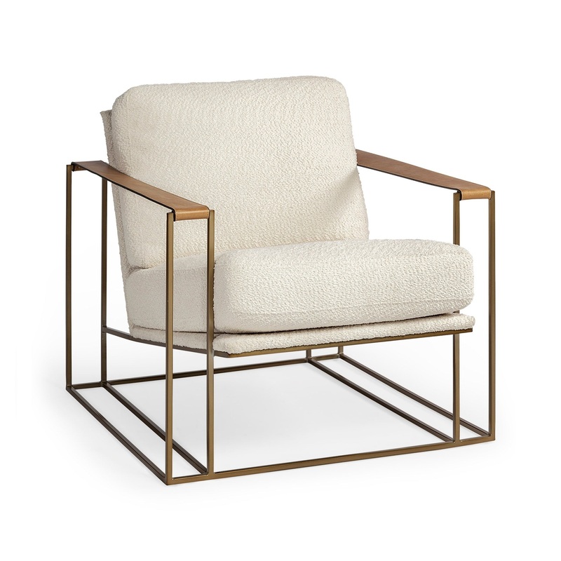 Holmes Cream Fabric Gold Metal Arm Chair