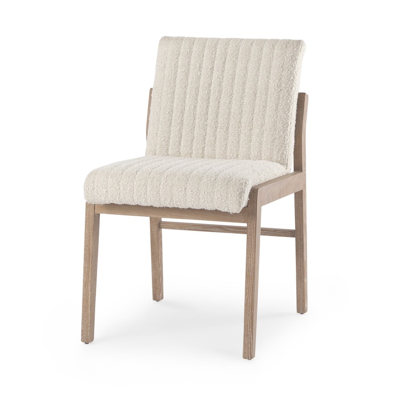 Theo Cream Boucle Armless Dining Chair in Light Wood – Set of 2
