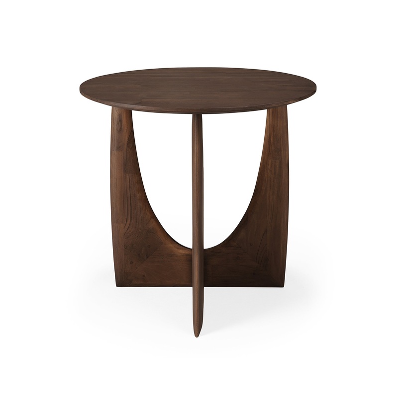 Geometric Side Table in Varnished Teak Brown