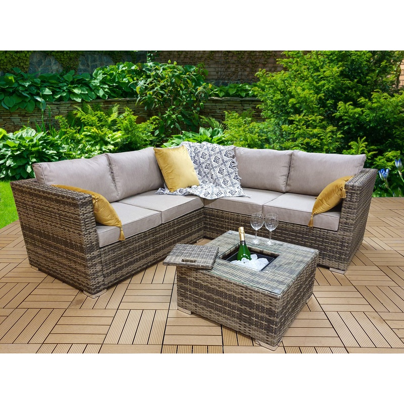 Georgia Corner Group Sofa Set with Ice Bucket in Natural