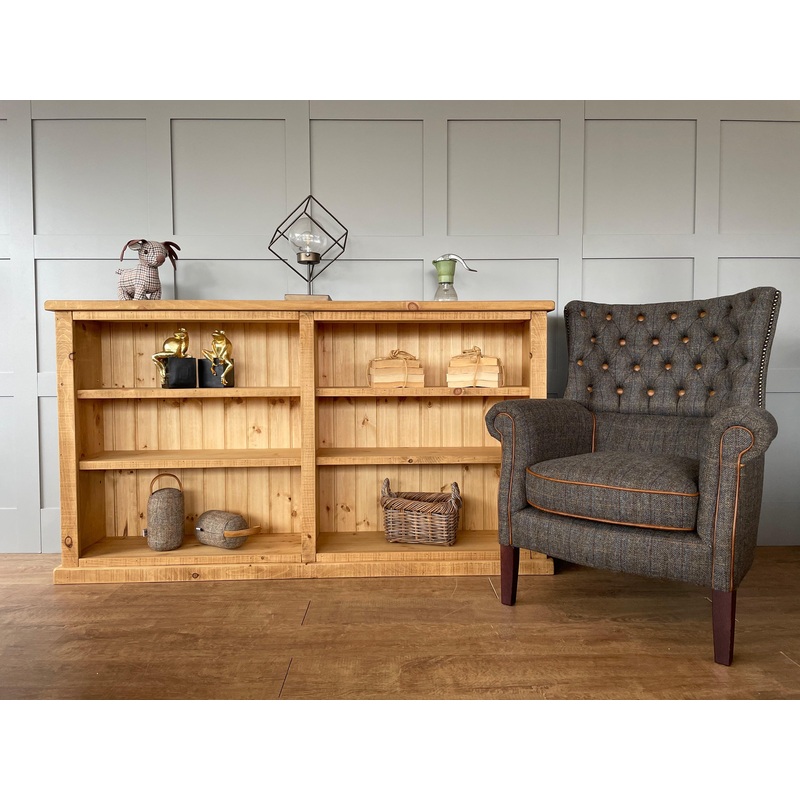 Authentic Light Wax Low Wide Open Bookcase