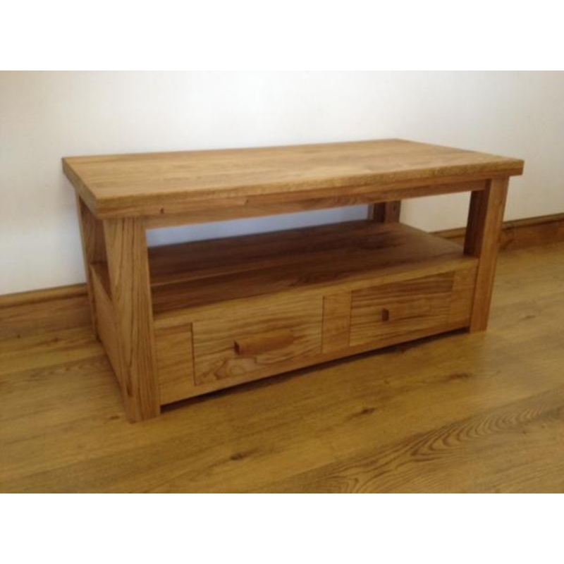 The Quercus Oak Coffee Table with Shelf and Drawers