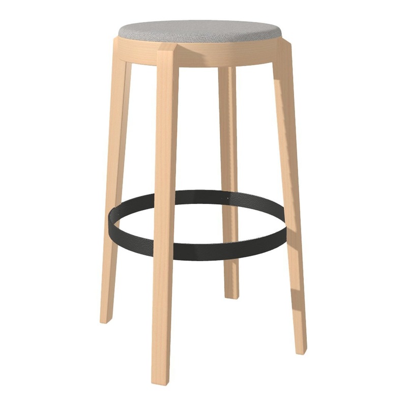 Punton Bar/Counter Stool w/ Black Metal Ring – Upholstered – Beech Frame