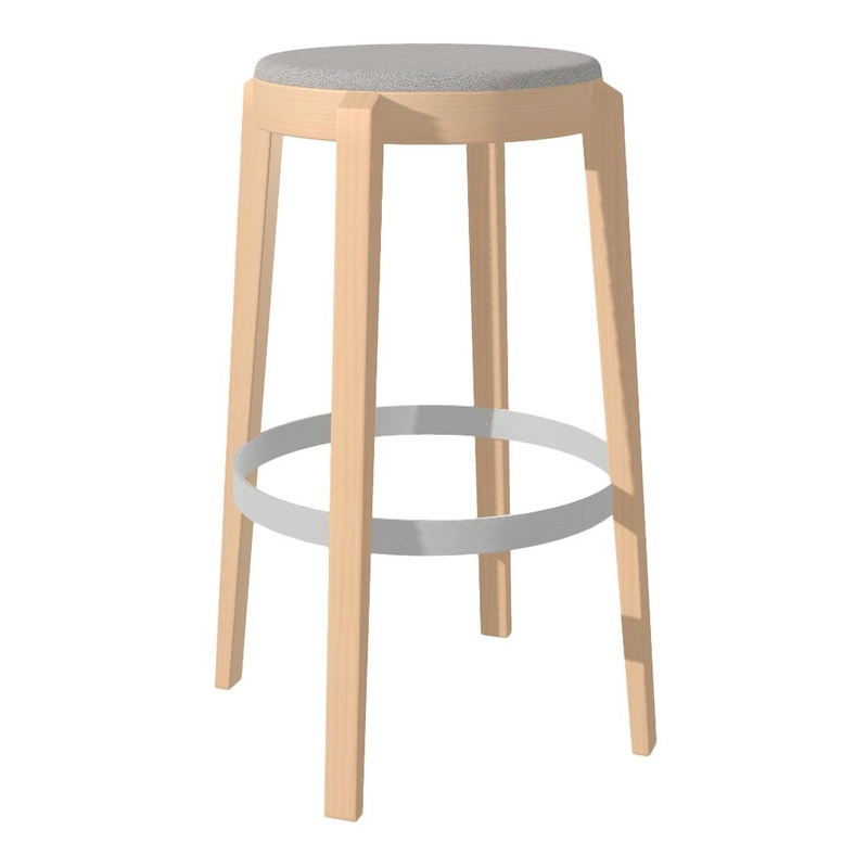 Punton Bar/Counter Stool w/ Stainless Steel Metal Ring – Upholstered – Beech Frame