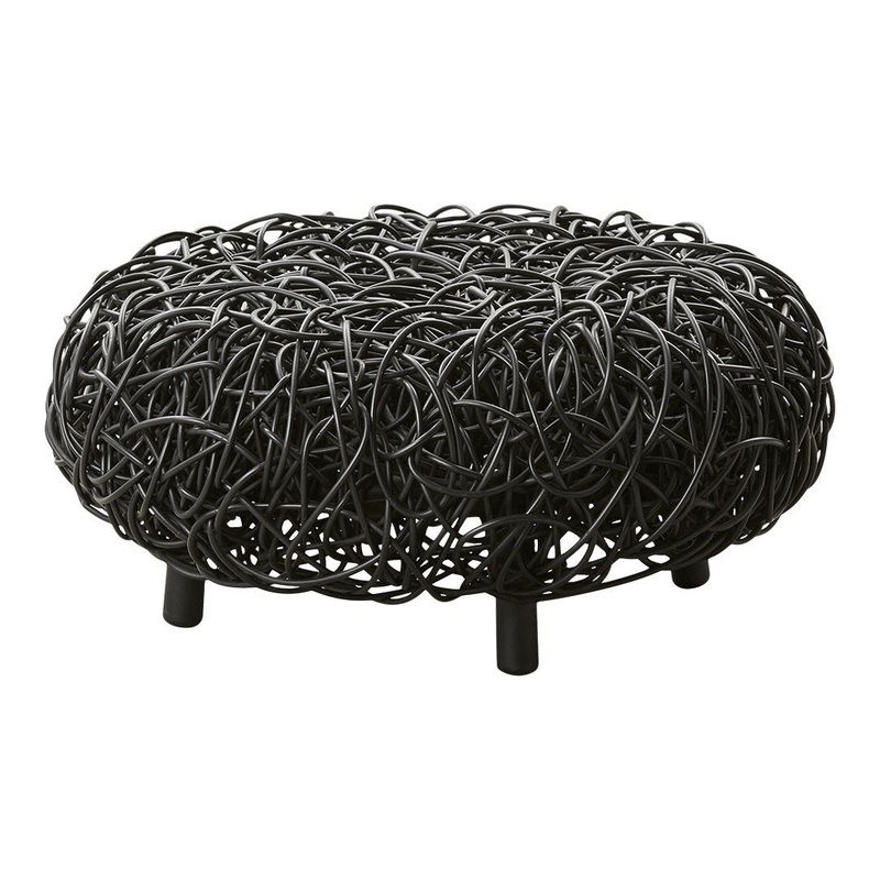 Loop Footstool – Indoor Black Rattan