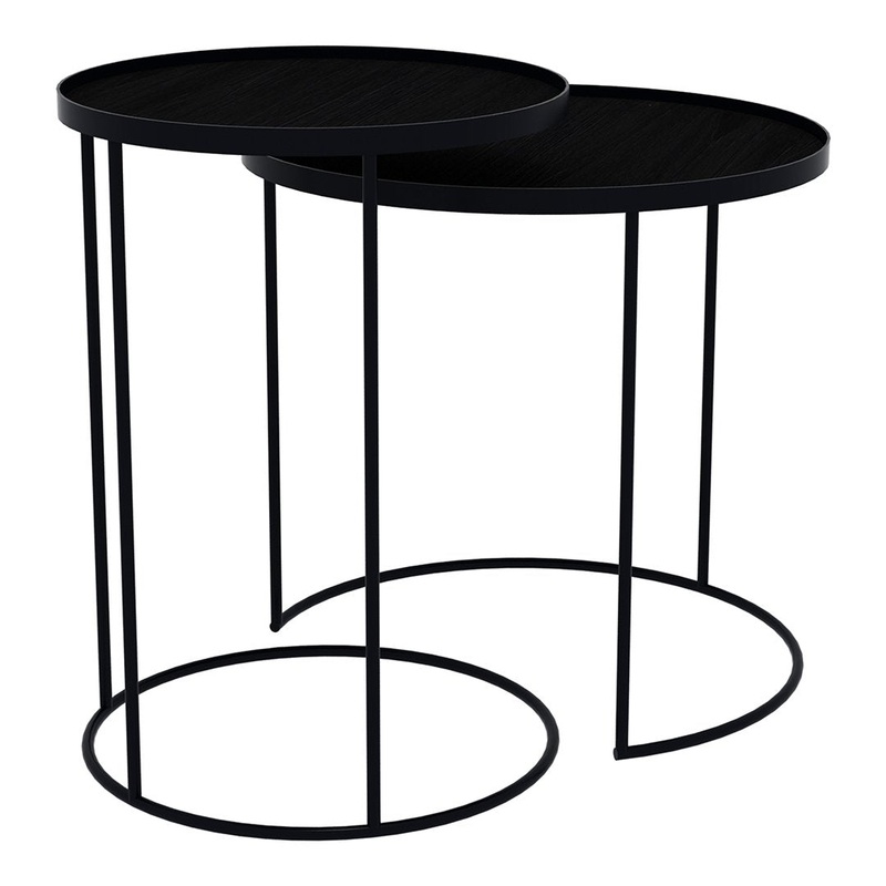 Round Tray Side Table Set Black