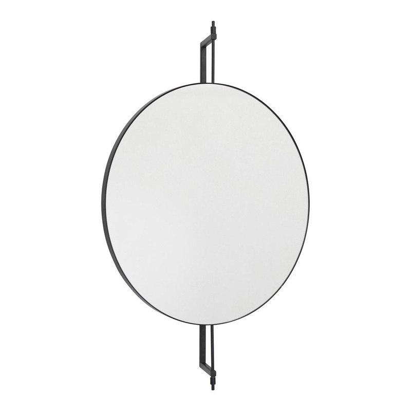 Rotating Round Mirror Black Powder-Coated Steel