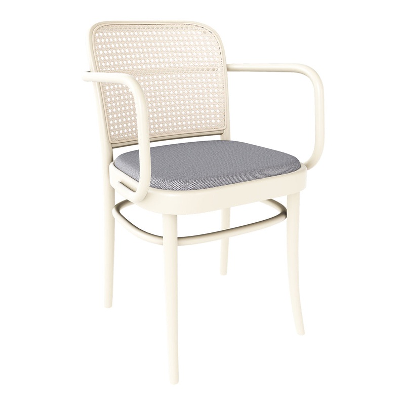 Armchair 811 – Cane Back & Seat Upholstered – Beech Pigment Frame