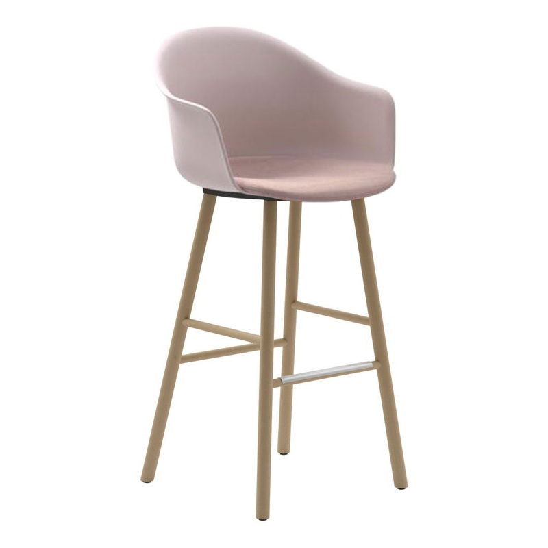 Mani Plastic Armshell Bar Stool – Natural Ash Base – Seat Upholstered