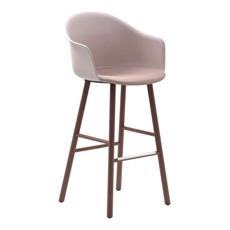 Mani Plastic Armshell Bar Stool – Walnut Ash Base – Seat Upholstered