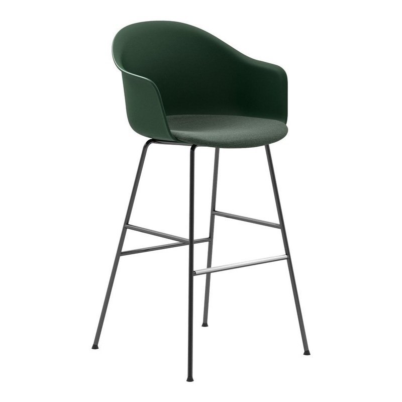 Mani Plastic Armshell Bar Stool – Black Steel Frame – Seat Upholstered
