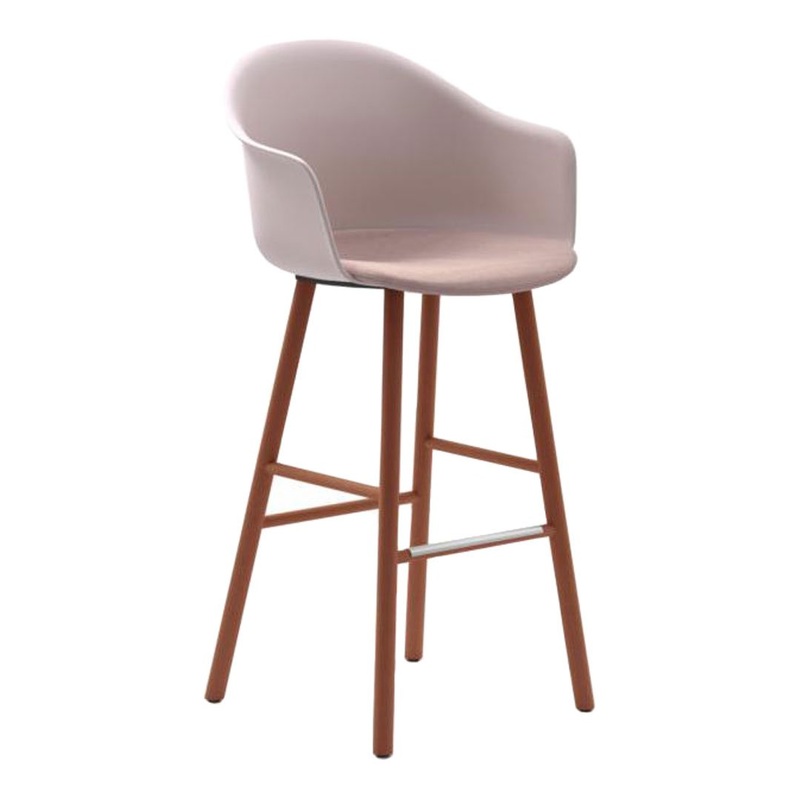 Mani Plastic Armshell Bar Stool – Cherry Ash Base – Seat Upholstered