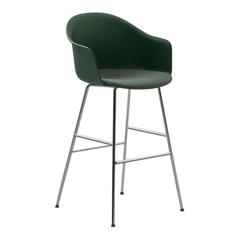 Mani Plastic Armshell Bar Stool – Chrome Frame – Seat Upholstered