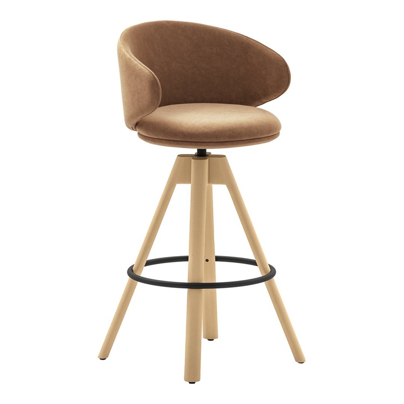 Belle Bar Stool w/ Arms – Swivel Wood Frame – Upholstered