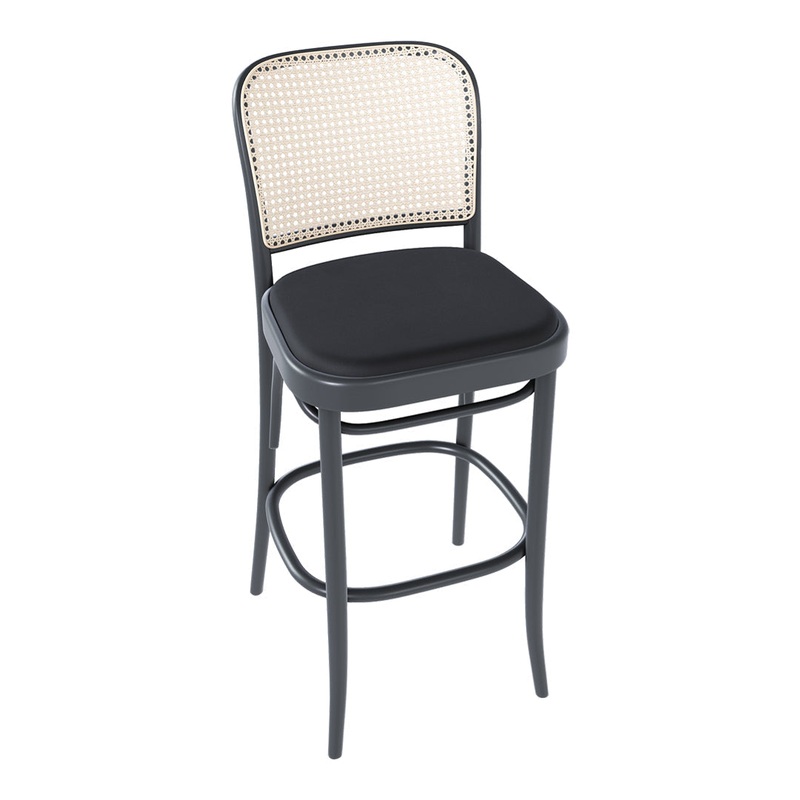Barstool 811 – Cane Back & Seat Upholstered – Beech Pigment Frame
