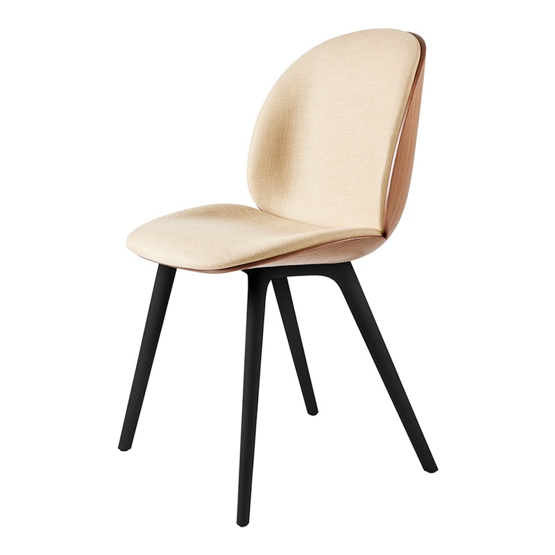 Beetle Dining Chair – Front Upholstered – Black Plastic Base – 3D Veneer Shell