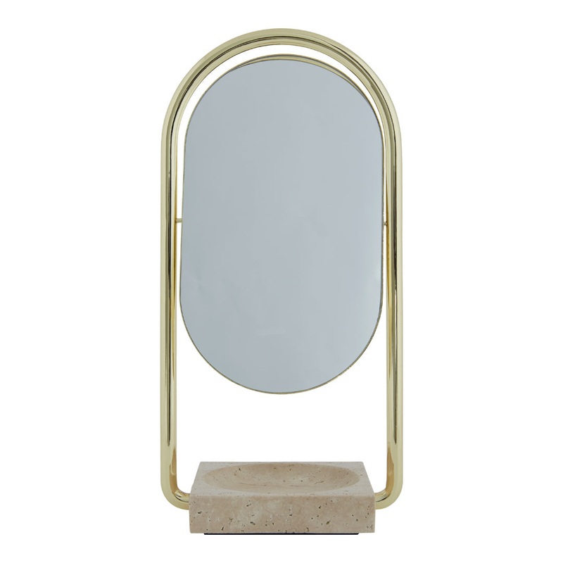 Angui Table Mirror Gold/Travertine
